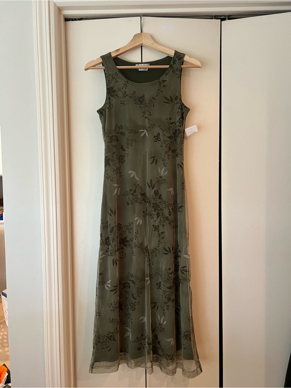 Sleeveless Olive Green Floral Dress